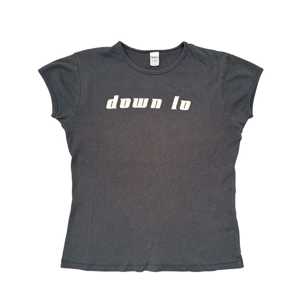 Bella Down Lo Graphic Baby Tee Black Women Medium Y2K Grunge Short Sleeve